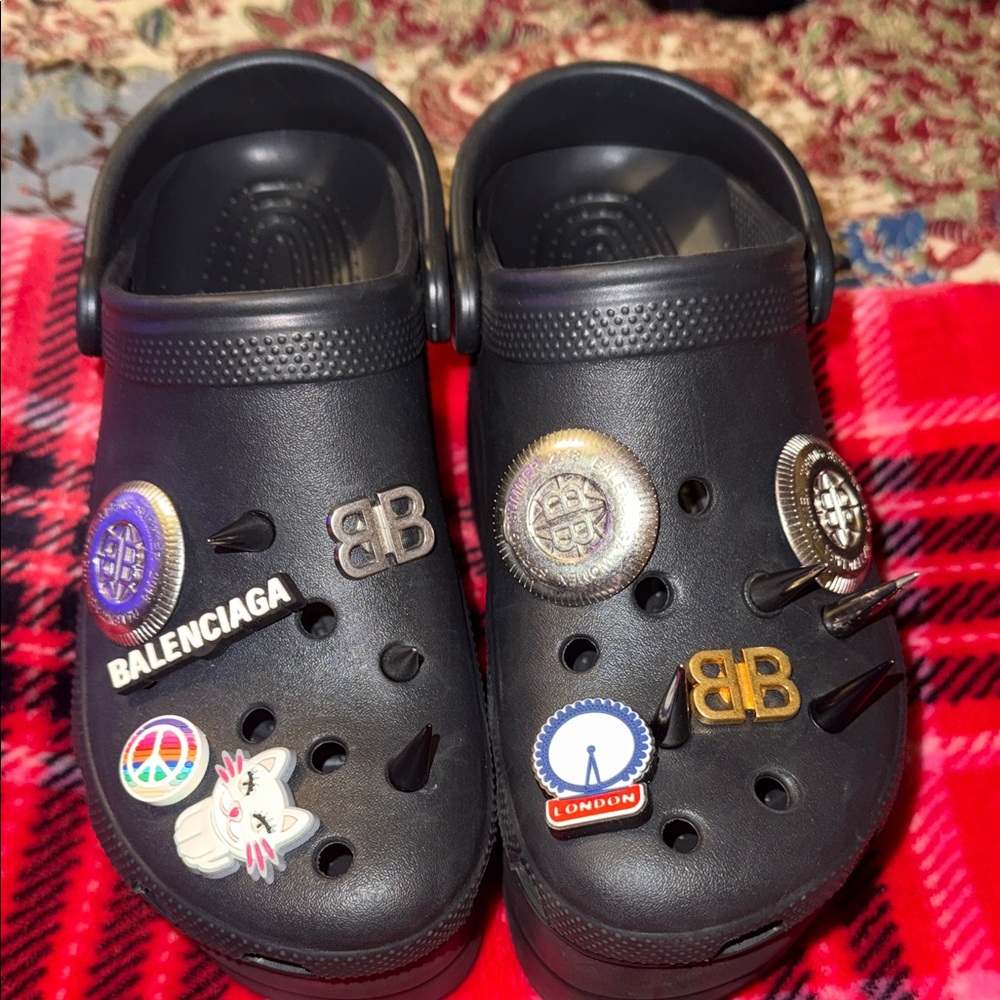 Balenciaga Black Platform Shoes with Fun Badges